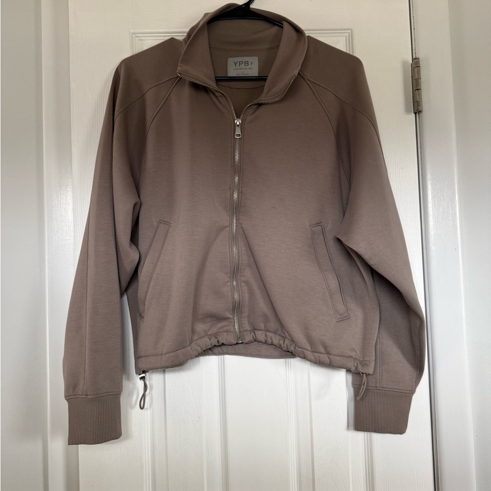 YPB Taupe Zip-Front Sweatshirt Jacket